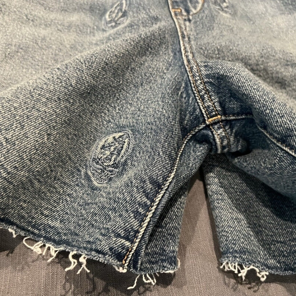 Lucky Brand Grateful Dead Shortalls Women's Denim Blue Shorts XL Overalls Hippie - Picture 6 of 6